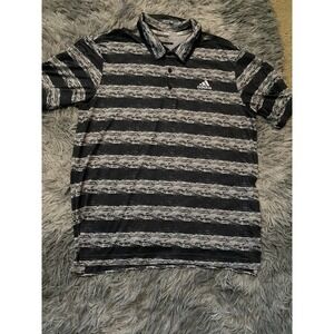 Adidas Golf Polo Shirt Men's M Black Gray Striped Performance Athletic